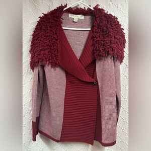 Outlander Large Burgundy and Cream Cardigan